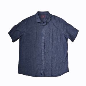 UNTUCKit Men's Button Down Shirt Linen 2XL Dark Blue Short Sleeve